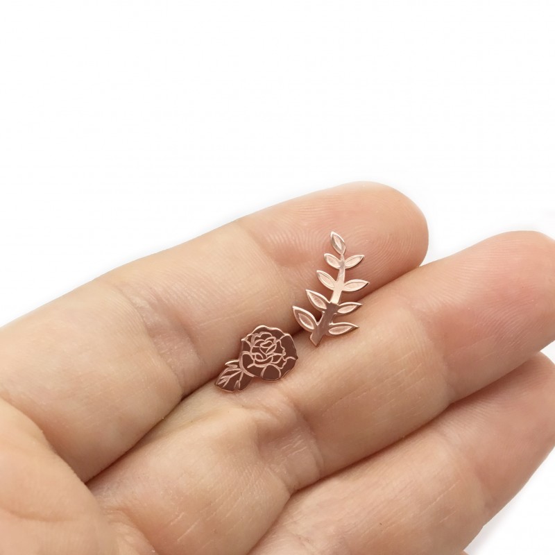 Stud Earrings Rose & Leaf Stud Earrings Rose & Leaf